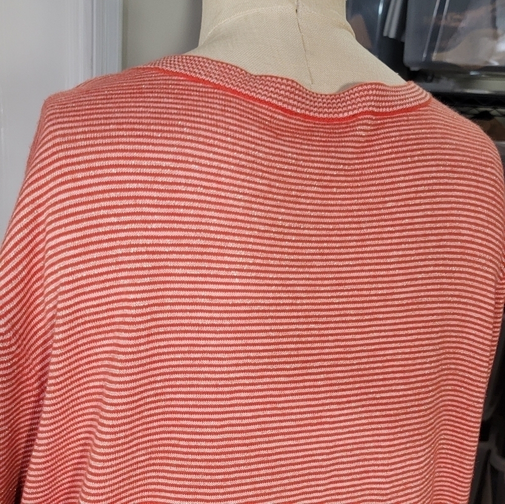 Talbots Orange Red Sparkly Stripes Button Front C… - image 5